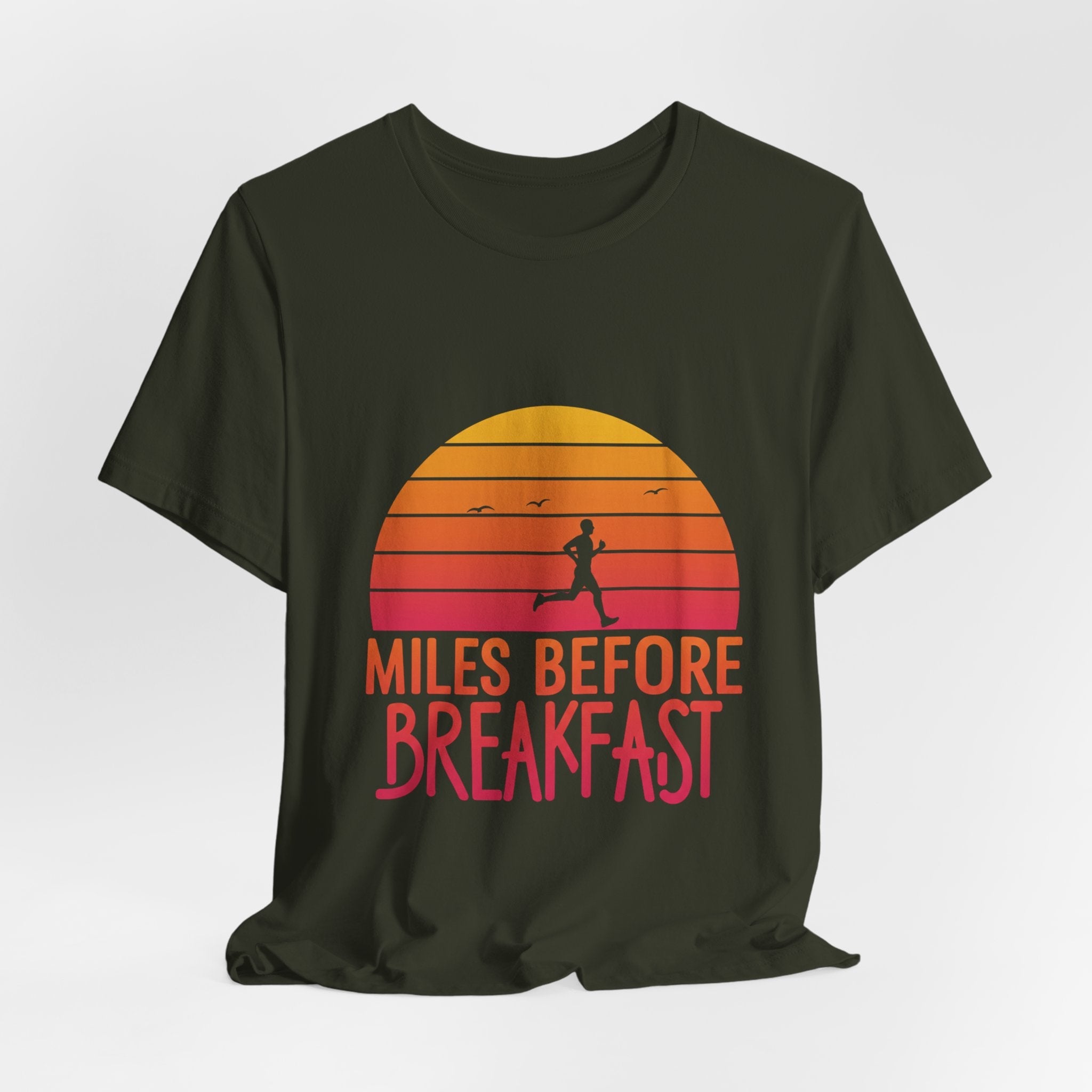 Miles Before Breakfast Bold - Typography Runner Tee - Morning Motivation Shirt