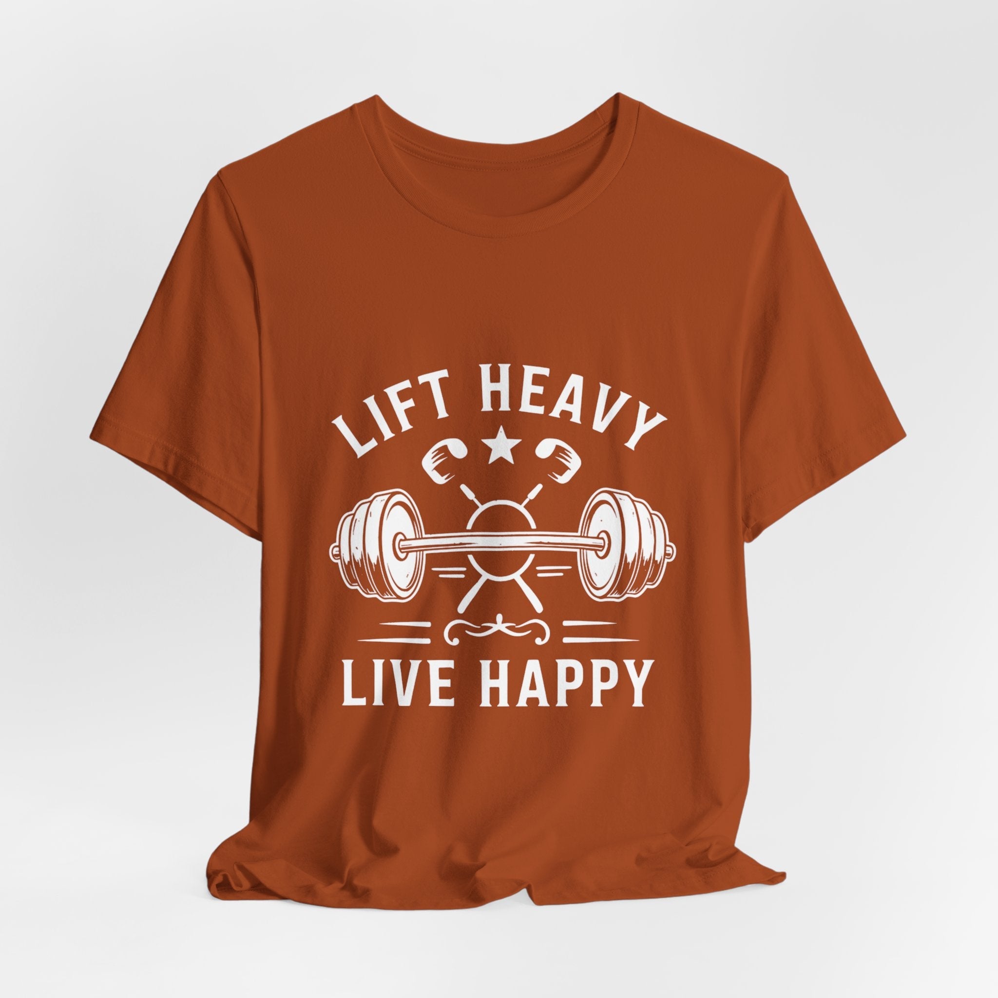 Lift Heavy Live Happy Barbell - Detailed Weight Design - Powerlifting Tee
