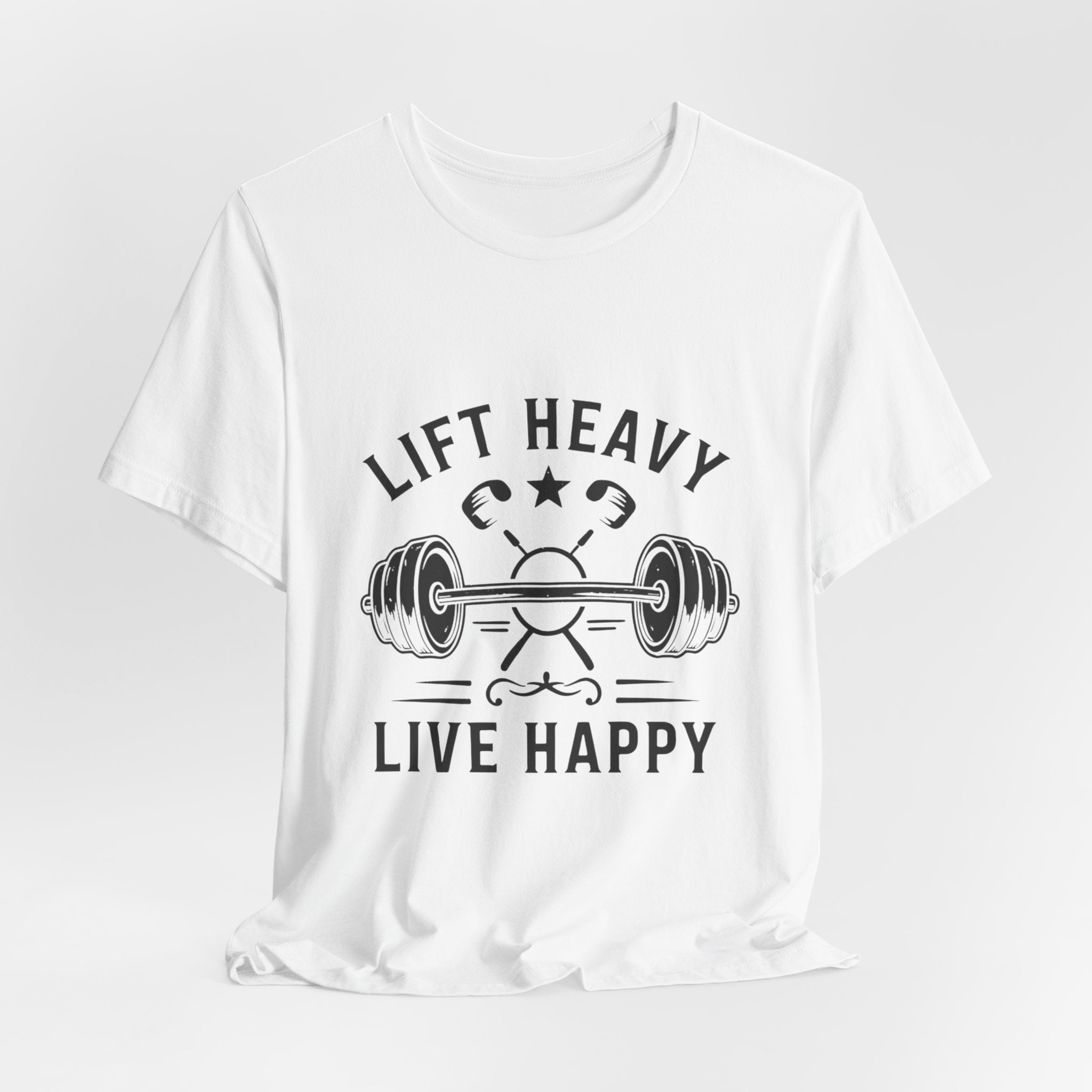 Lift Heavy Live Happy Barbell - Detailed Weight Design - Powerlifting Tee