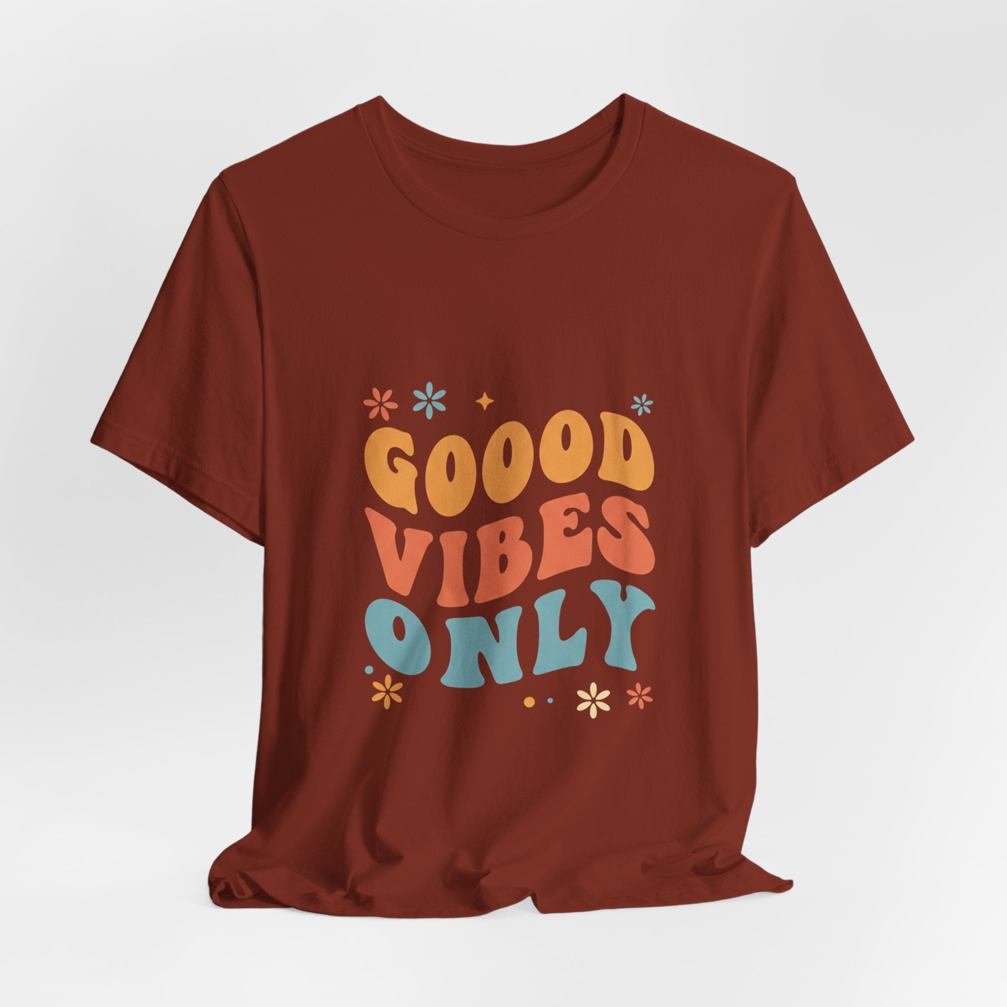 Good Vibes Only Retro - 70s Rainbow Design Tee - Groovy Positive Shirt