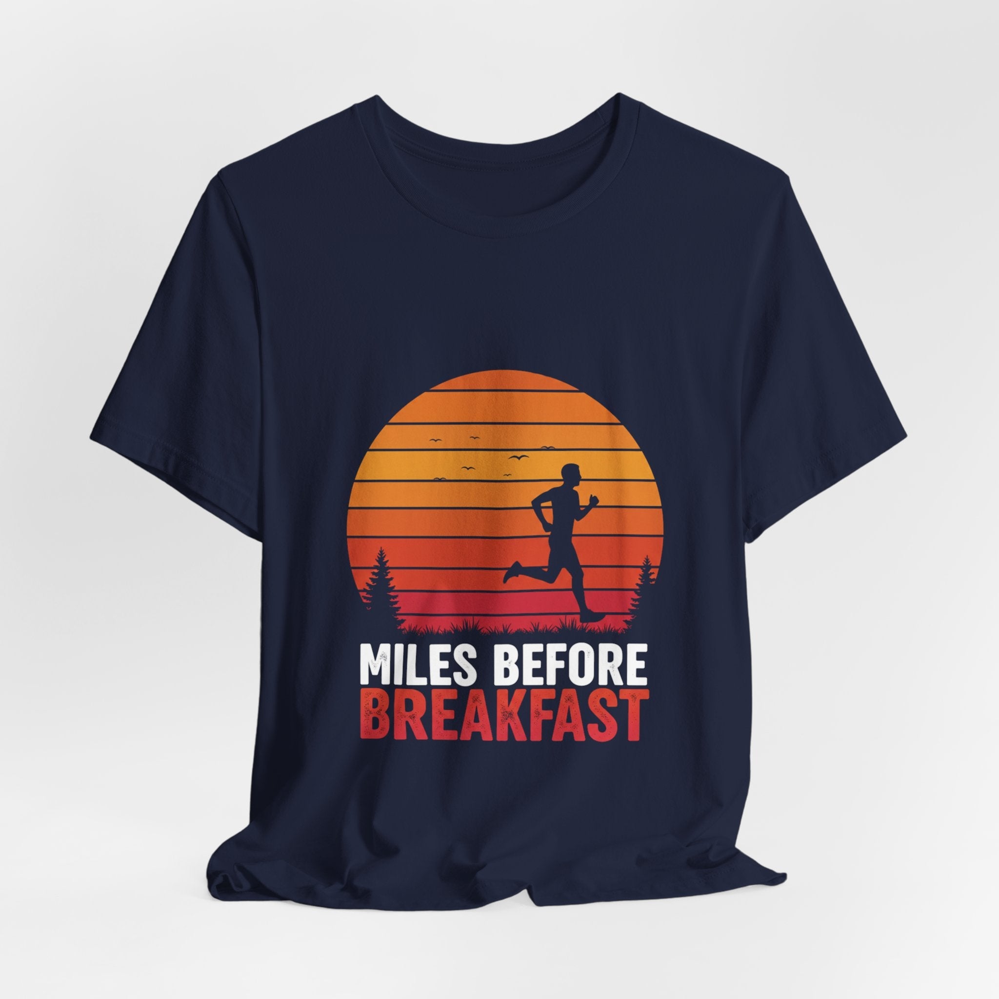 Miles Before Breakfast Sunset - Person Runner Silhouette - Morning Run Tee