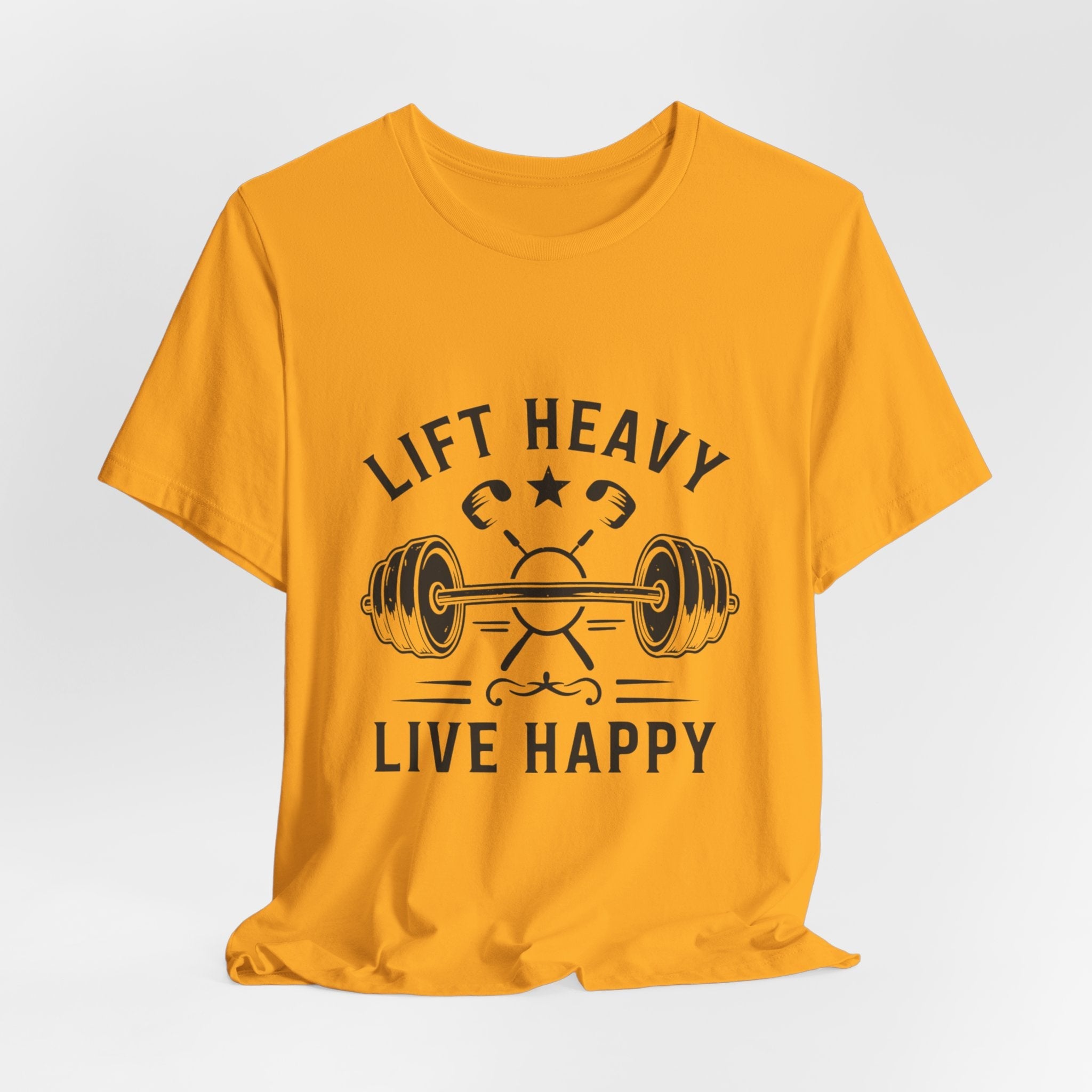 Lift Heavy Live Happy Barbell - Detailed Weight Design - Powerlifting Tee