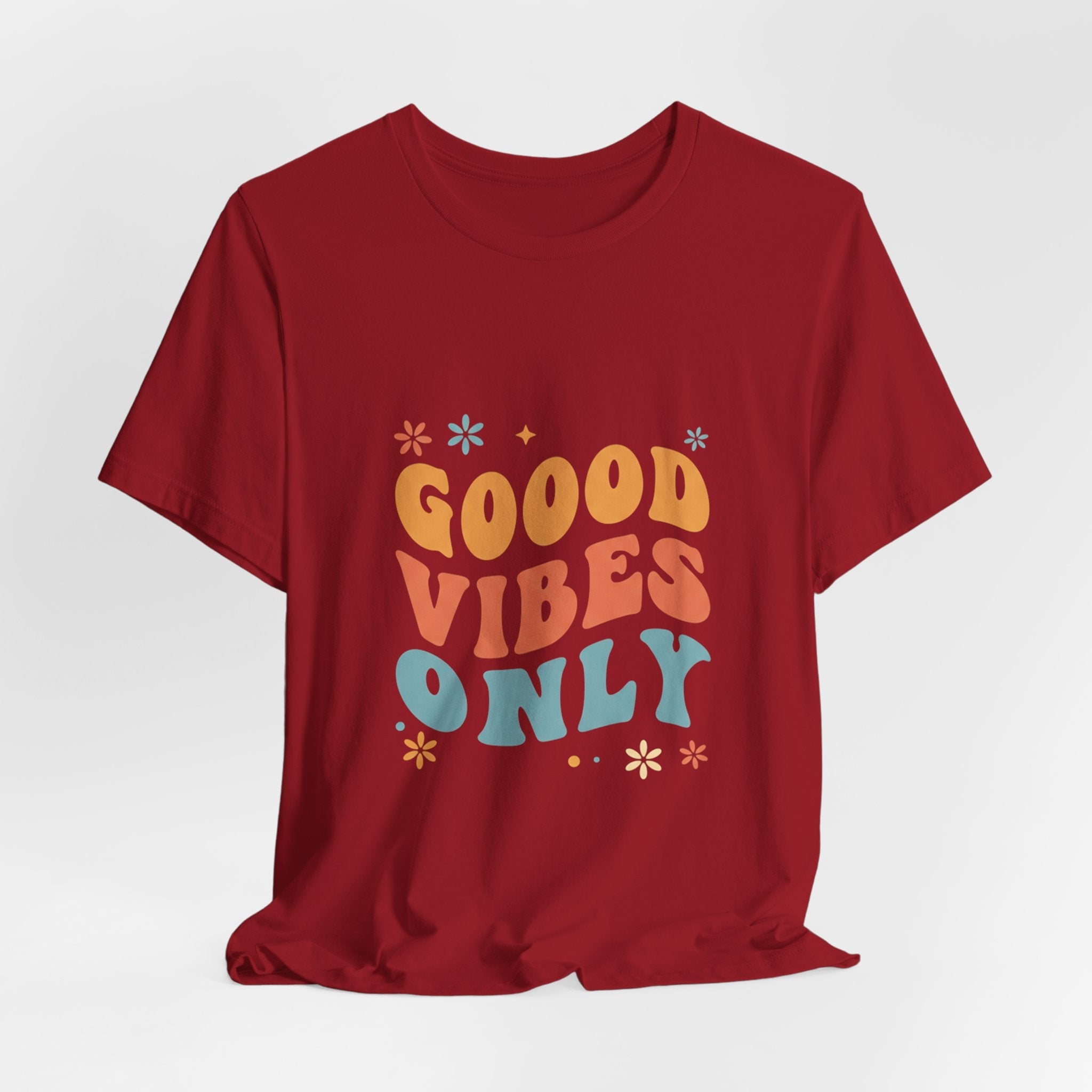 Good Vibes Only Retro - 70s Rainbow Design Tee - Groovy Positive Shirt