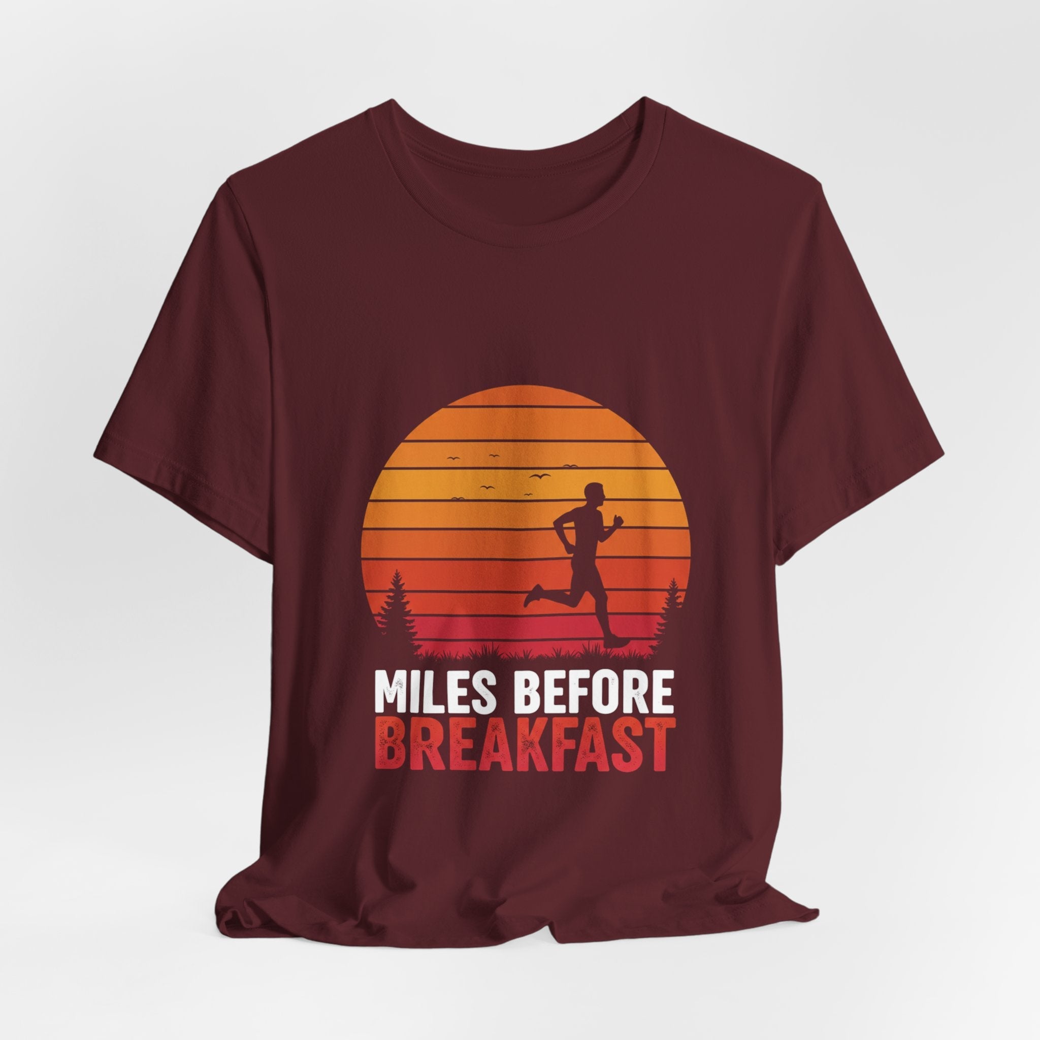 Miles Before Breakfast Sunset - Person Runner Silhouette - Morning Run Tee
