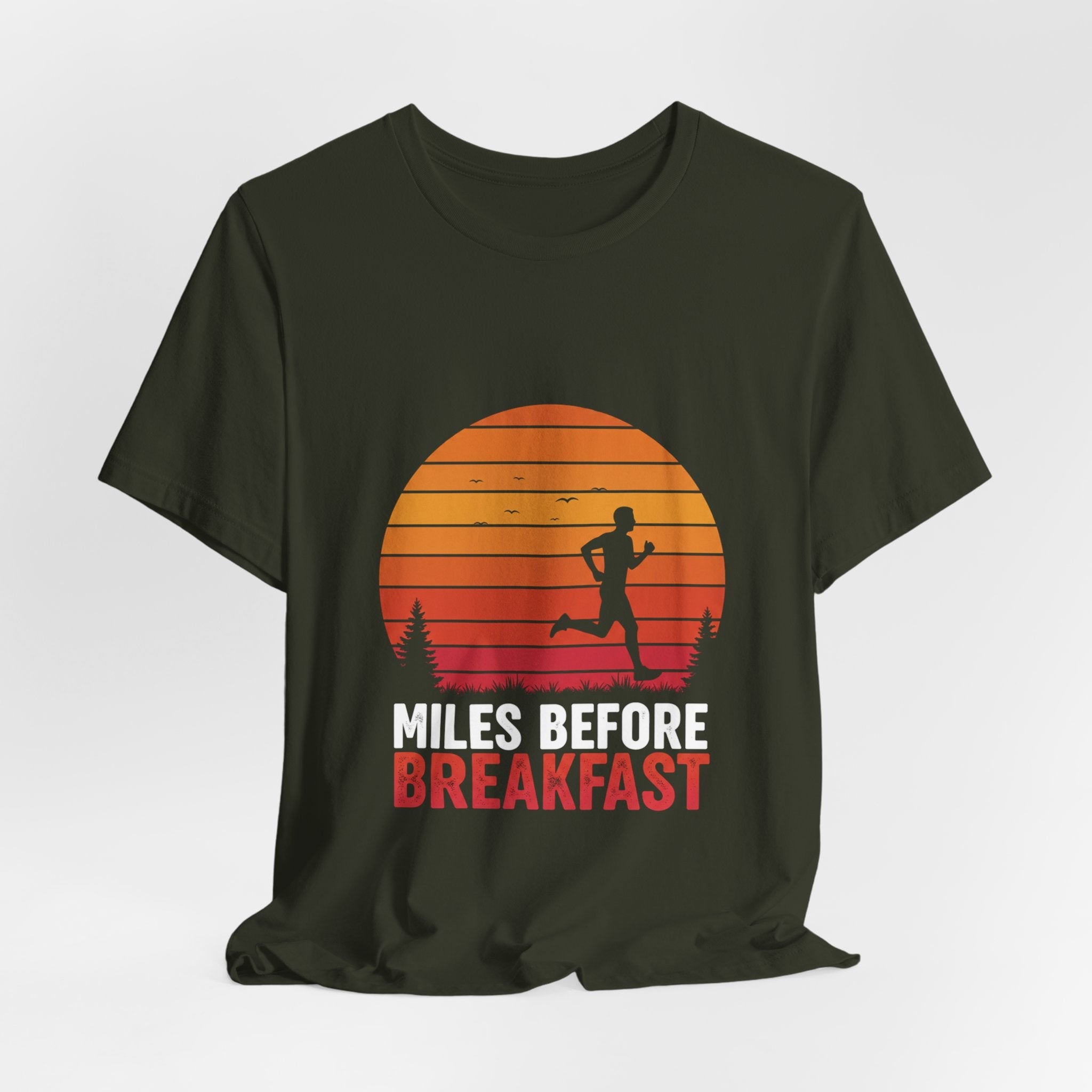 Miles Before Breakfast Sunset - Person Runner Silhouette - Morning Run Tee