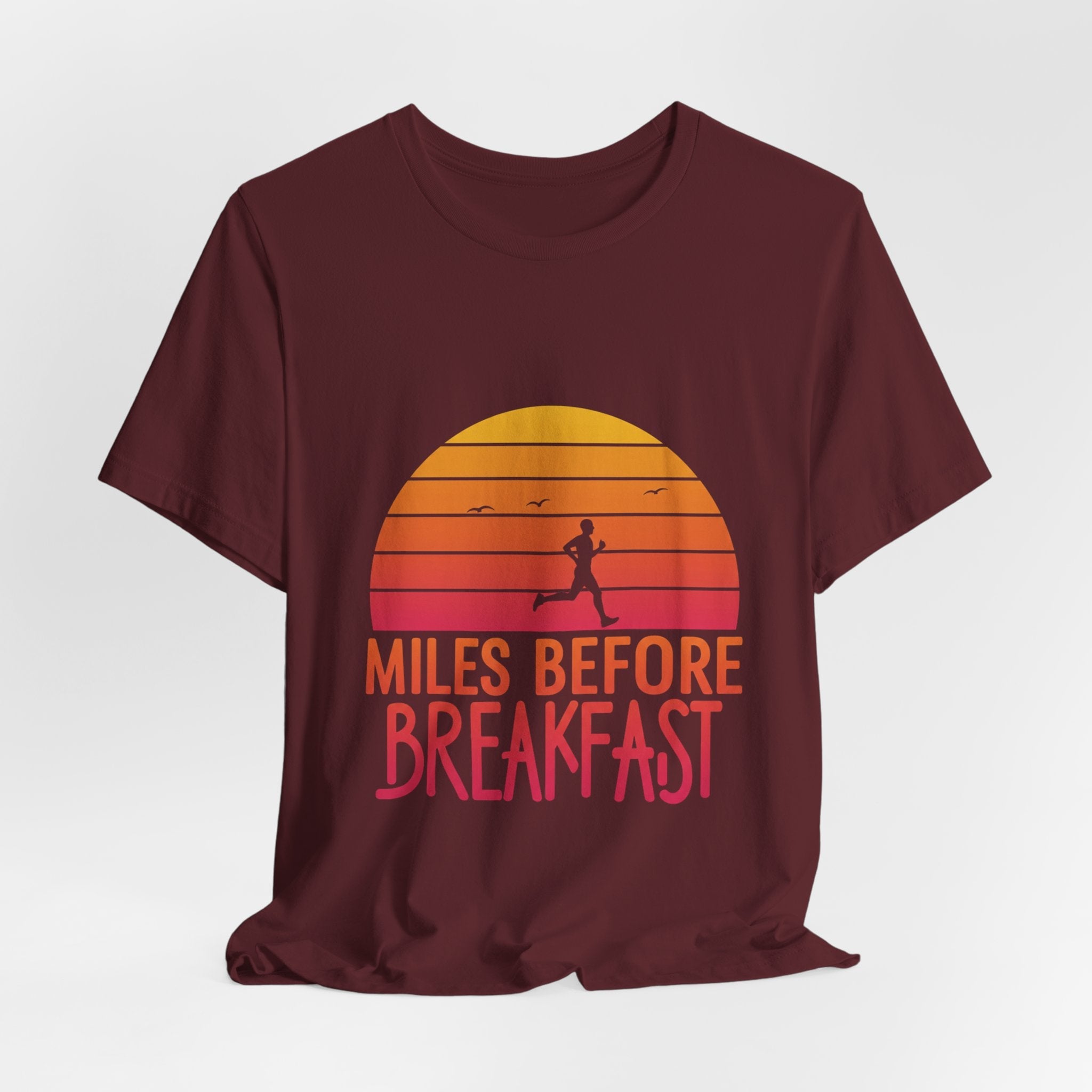 Miles Before Breakfast Bold - Typography Runner Tee - Morning Motivation Shirt