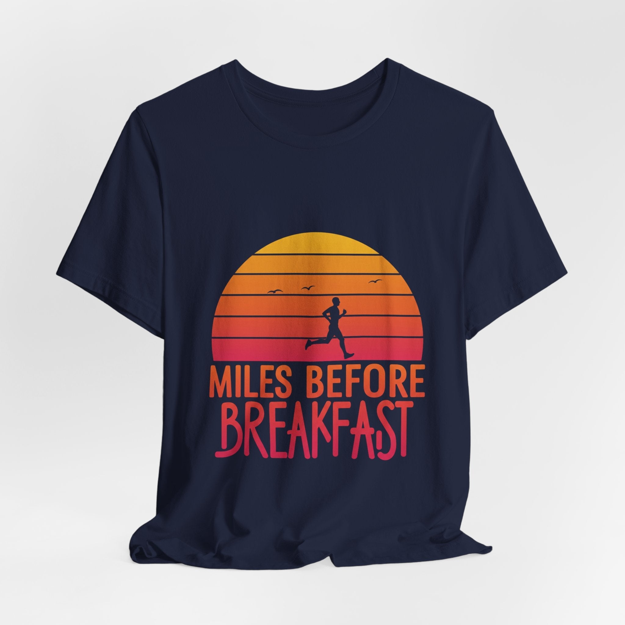 Miles Before Breakfast Bold - Typography Runner Tee - Morning Motivation Shirt