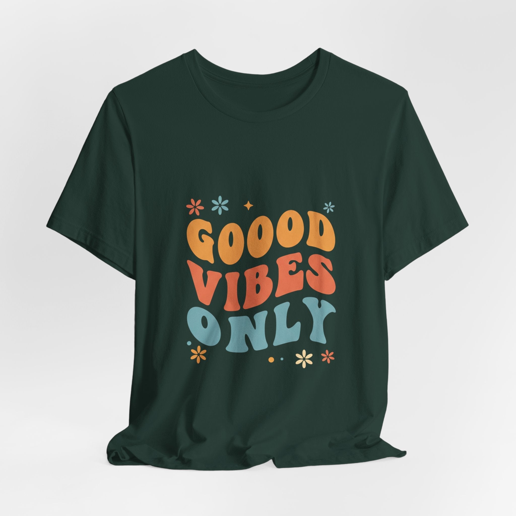 Good Vibes Only Retro - 70s Rainbow Design Tee - Groovy Positive Shirt