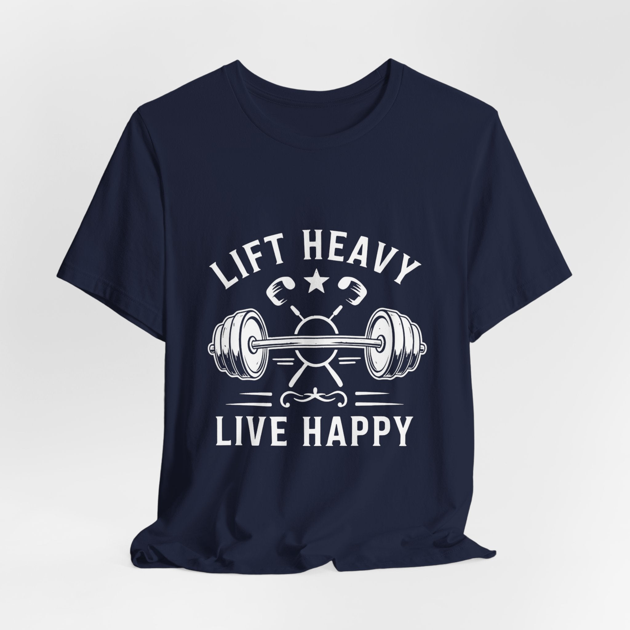 Lift Heavy Live Happy Barbell - Detailed Weight Design - Powerlifting Tee