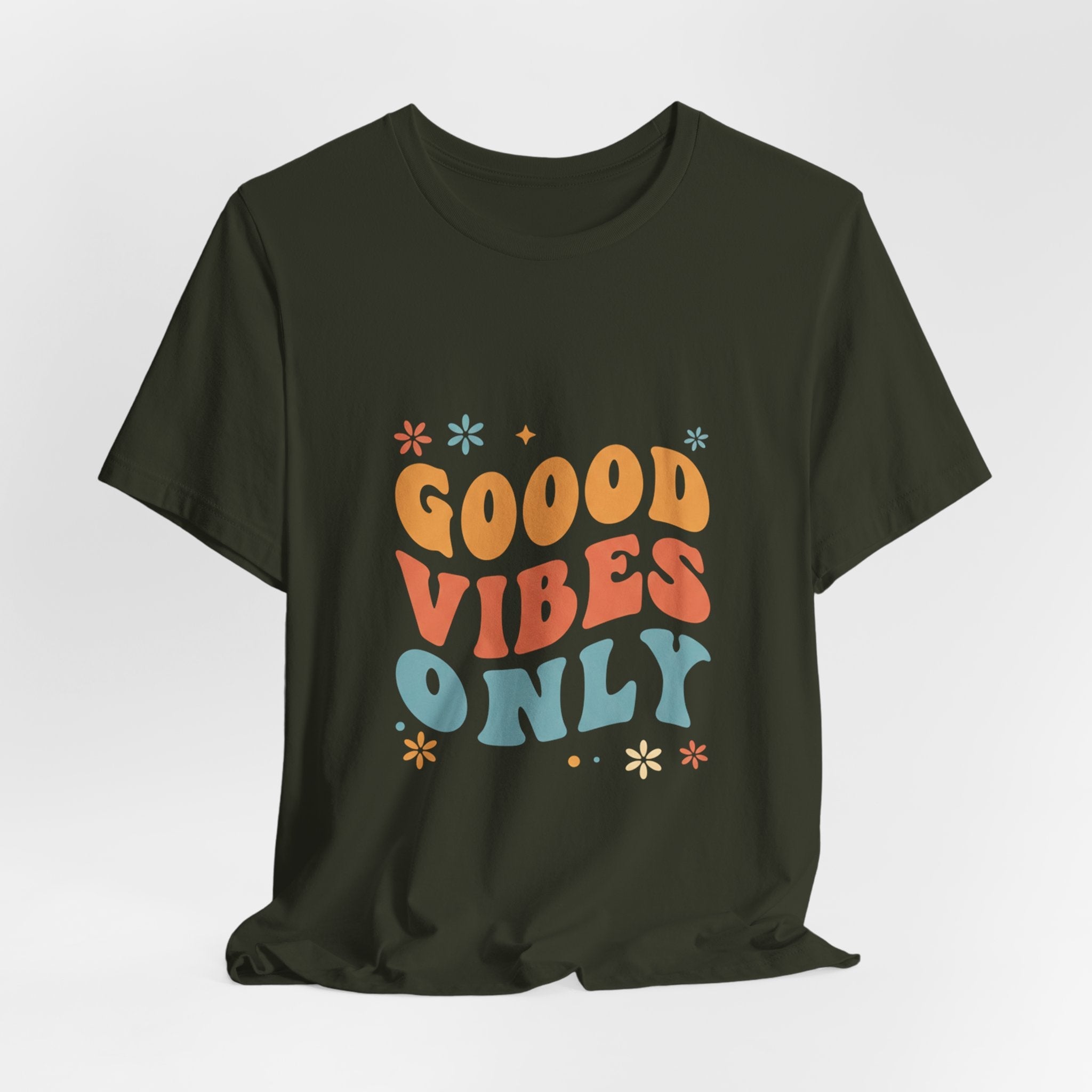 Good Vibes Only Retro - 70s Rainbow Design Tee - Groovy Positive Shirt