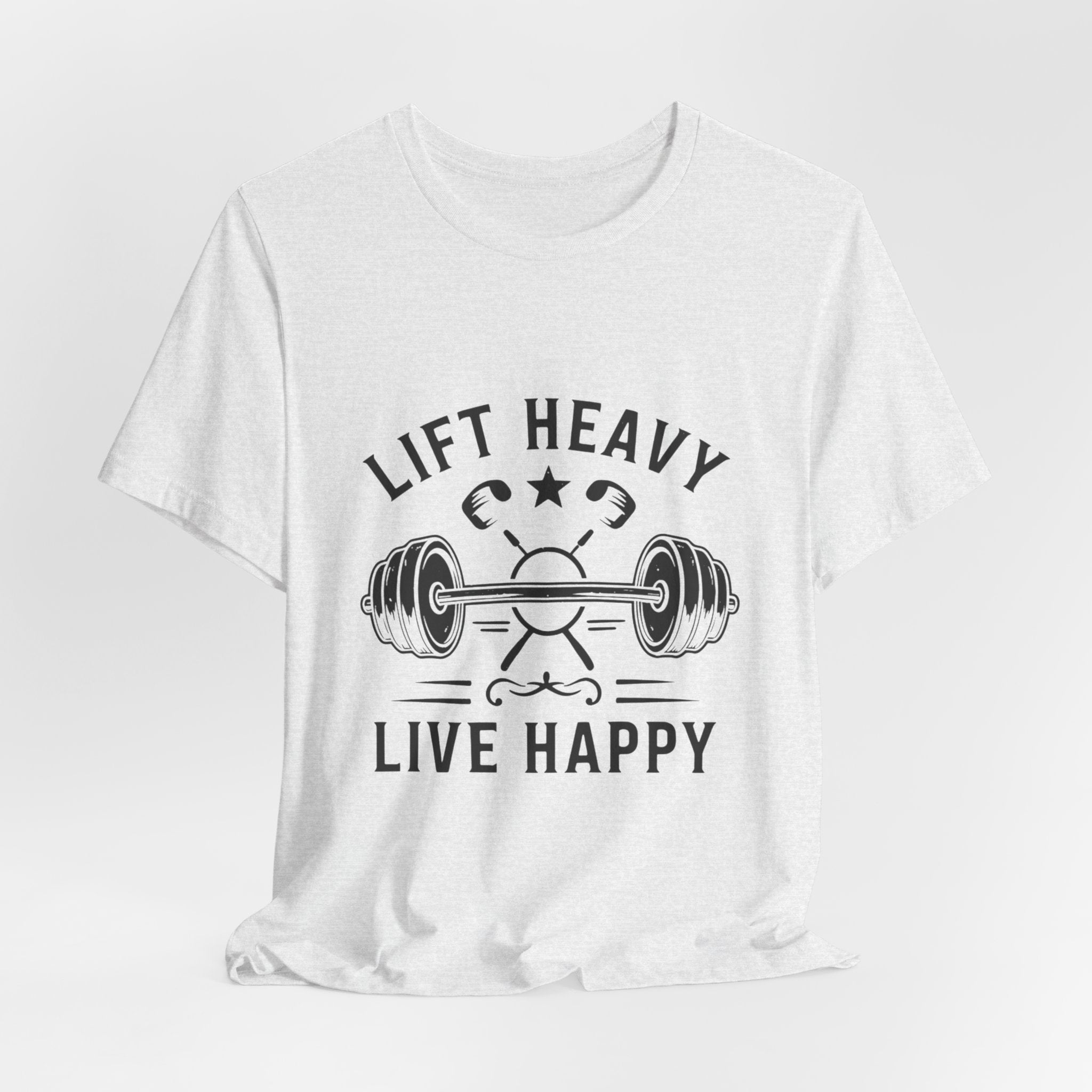 Lift Heavy Live Happy Barbell - Detailed Weight Design - Powerlifting Tee